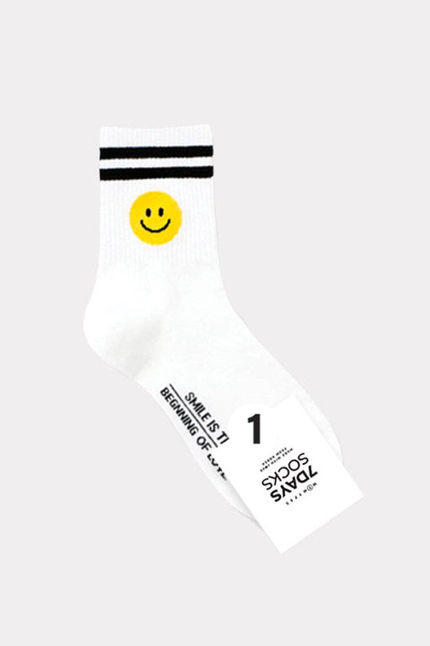 White Smiley and Stripe Sock