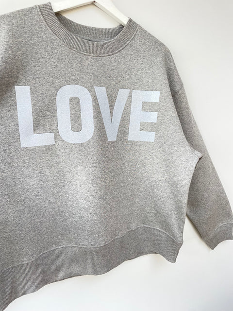Grey Silver Glitter LOVE Oversized Sweatshirt