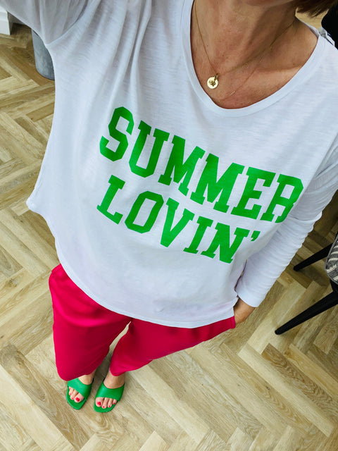 Summer Lovin' White With Green Long sleeve T-Shirt