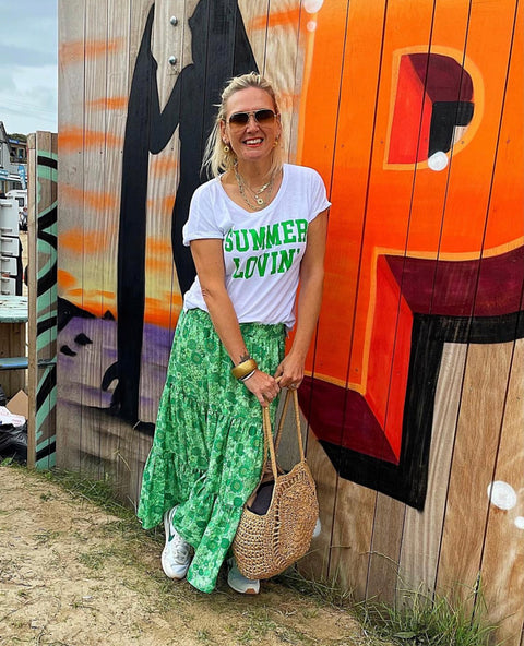 White with Green Summer Lovin' T-Shirt